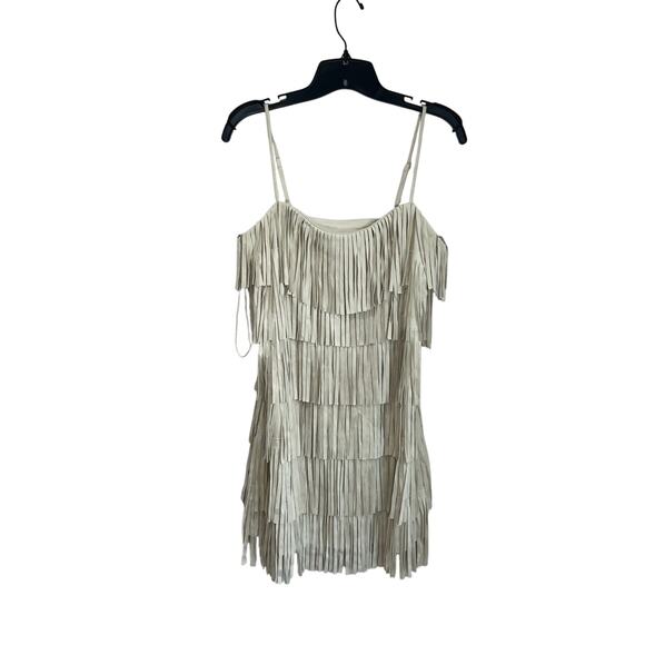 Francesca’s Audrey Parks Cream Fringe Western Party Mini Dress Size Small - Picture 3 of 11